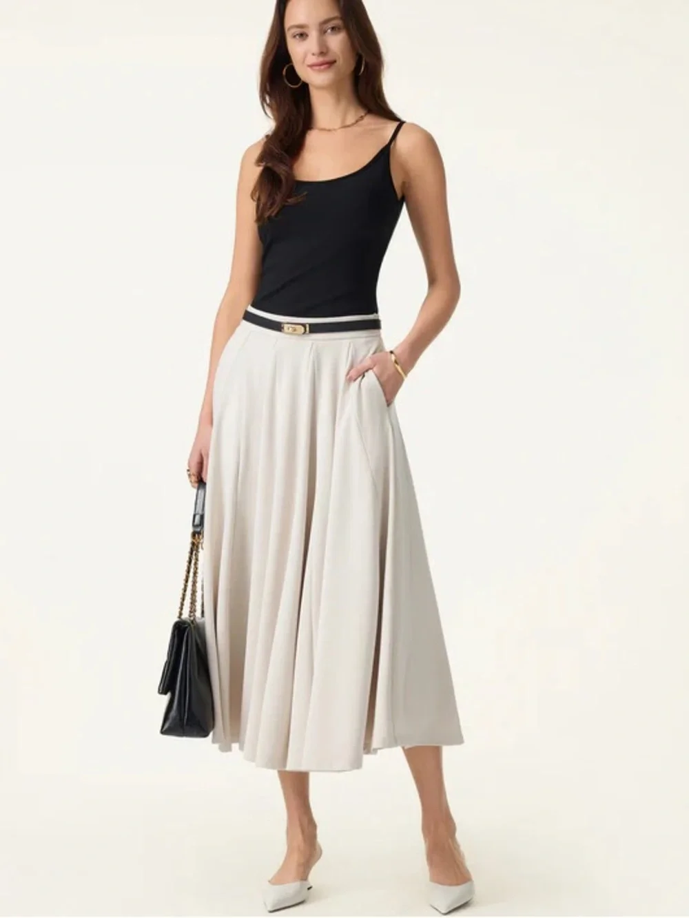 OGL Sandwashed Beige Lyocell Blend Volume Skirt  Pockets NWT size Extra Larg